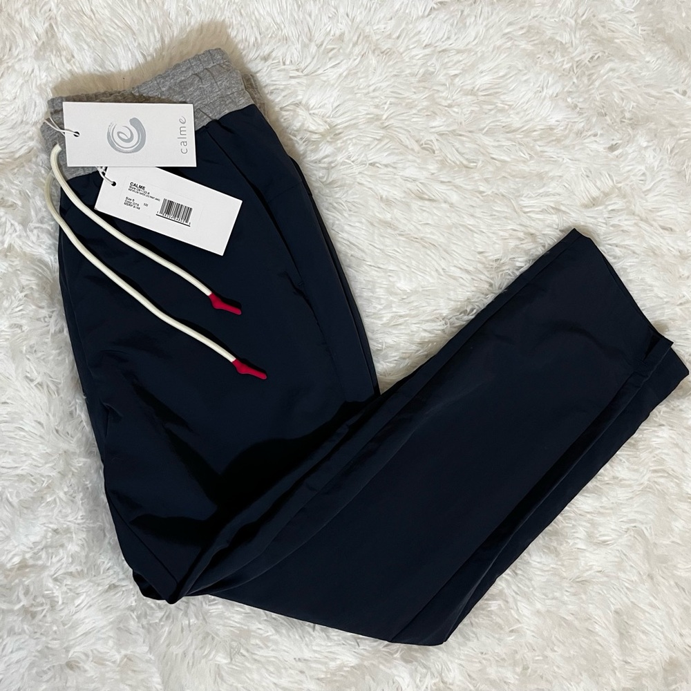 Calme by Johnny Was Drawstring Nylon Track Pants. Size Small Navy O61122-6